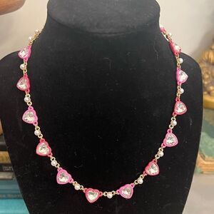 NWT Betsey Johnson Pink Heart Stone Collar Necklace.